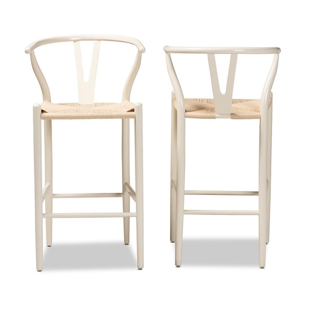 Baxton Studio Paxton Modern and Contemporary White Finished Wood 2-Piece Counter Stool Set
