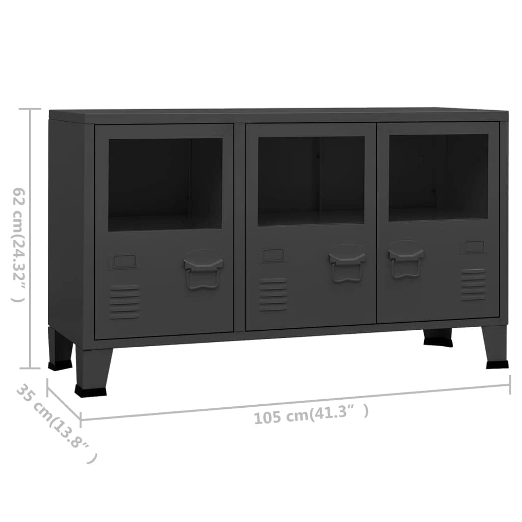 vidaXL Metal Sideboard with Glass Door – Anthracite Industrial-Looking Storage Cabinet for Books, DVDs, and Ornaments