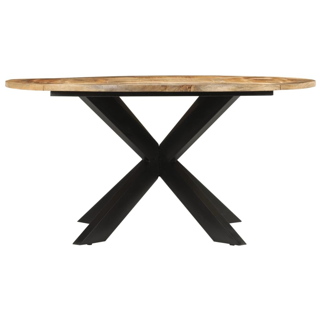 vidaXL Solid Mango Wood Round Dining Table - 59.1&quot; Diameter with Iron Frame for Kitchen, Living Area, Brown