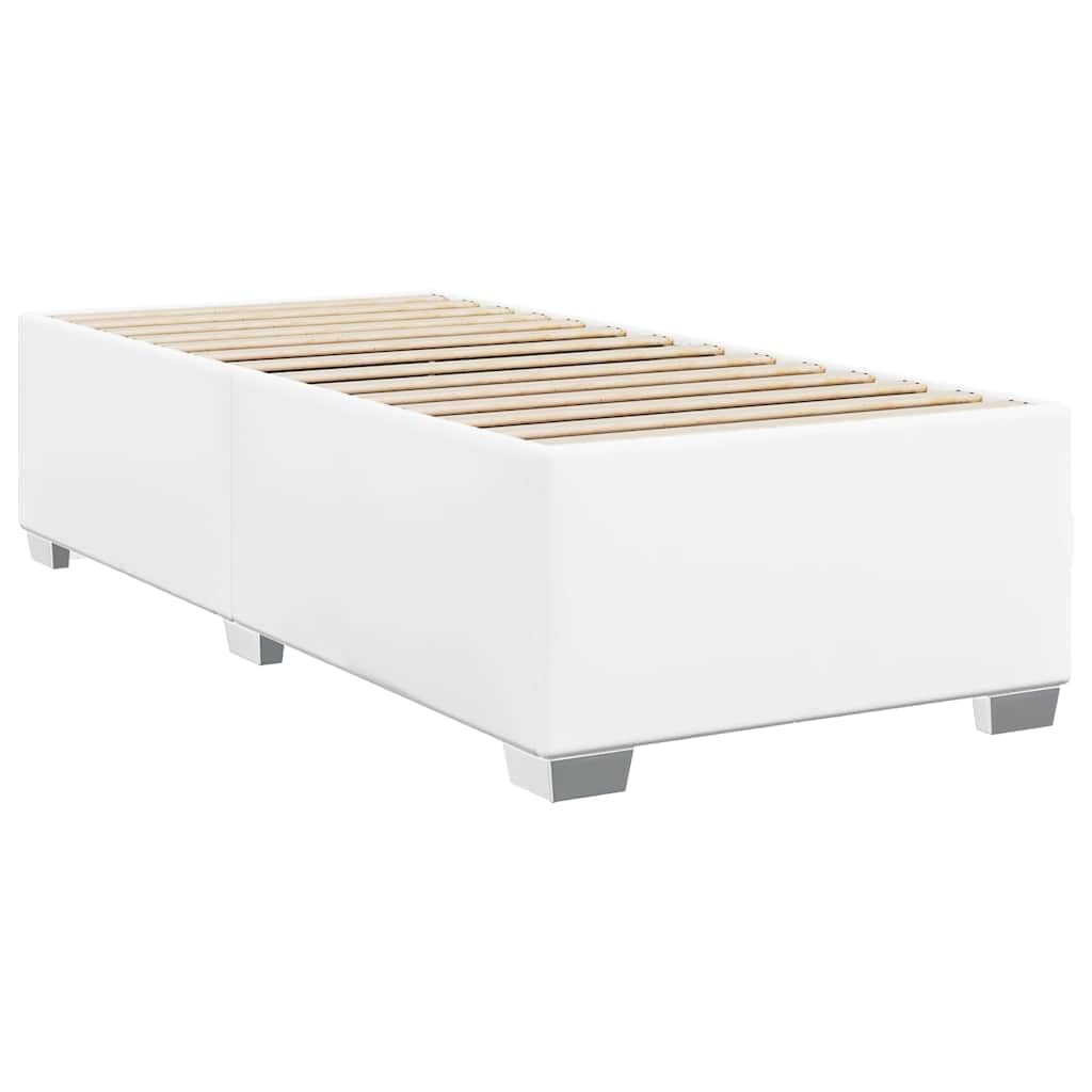 vidaXL - White Twin Upholstered Bedstead Slatted Faux Leather Single Frame for Bedroom