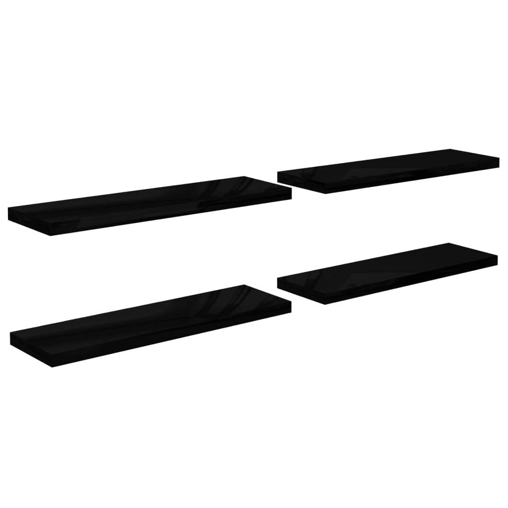 vidaXL Floating Shelves, High Gloss Black, Honeycomb MDF, Metal, Modern Style, Invisible Mounting System, Multipurpose, Wall Display, Space Savers, 47.2&quot;x9.3&quot;x1.5&quot; - Pack of 4