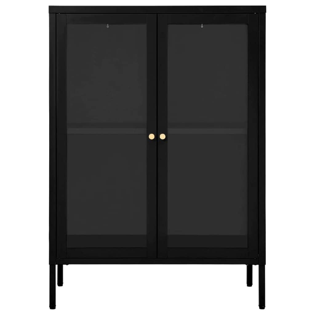 vidaXL Modern Sideboard with Adjustable Shelf, Tempered Glass Door Cabinet, Storage Organizer, Black Steel, 29.5&quot;x13.8&quot;x41.3&quot;
