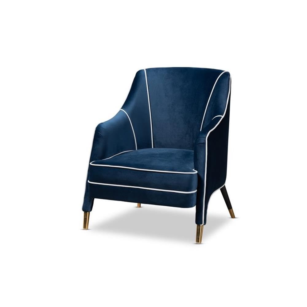 Baxton Studio Ainslie Glam and Luxe Navy Blue Velvet Fabric Upholstered Gold Finished Armchair