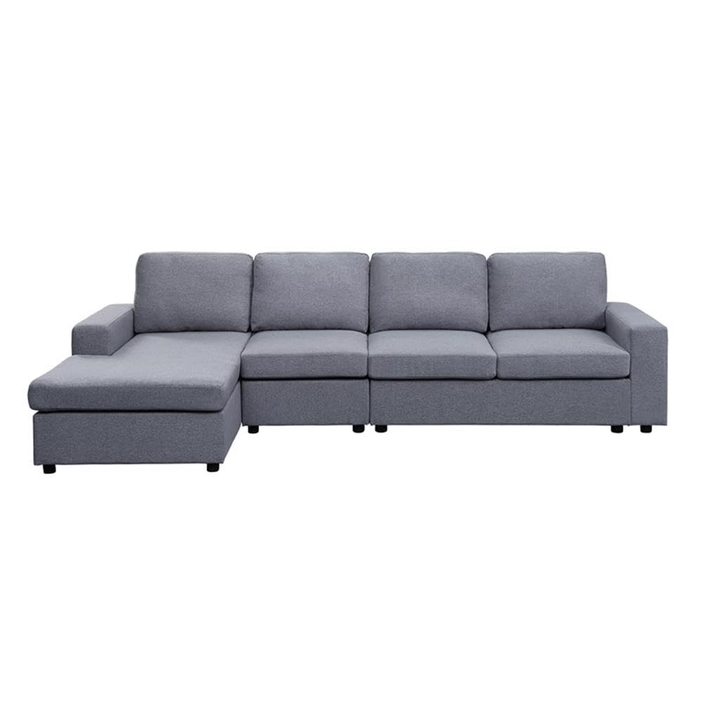 Lilola Home Dunlin Light Gray Linen Reversible Modular Sectional Sofa Chaise