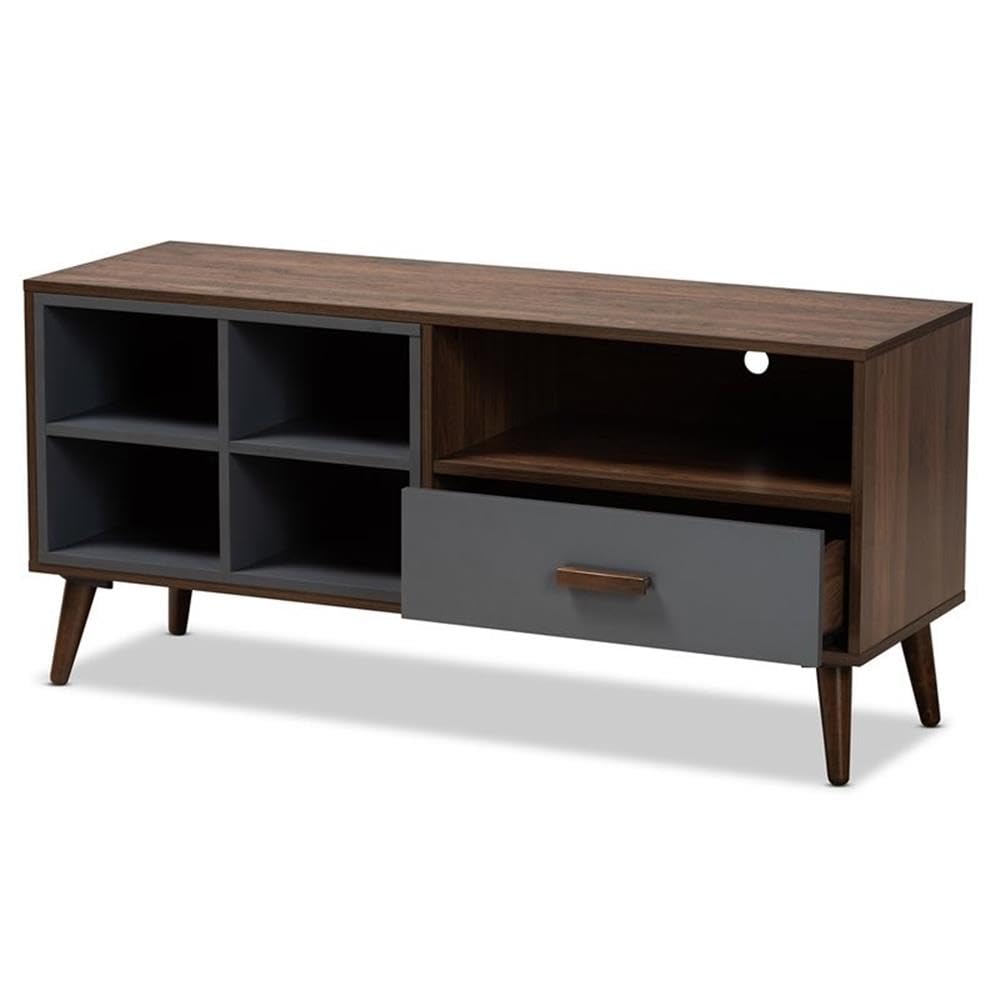 Baxton Studio Garrick Modern and Contemporary Two-Tone Grey and Walnut Brown Finished Wood 1-Drawer TV Stand