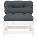 vidaXL Solid Pine Wood Middle Sofa with Soft Cushions and Stable Plywood Slats - White Color, Suitable for Garden, Patio and Terrace