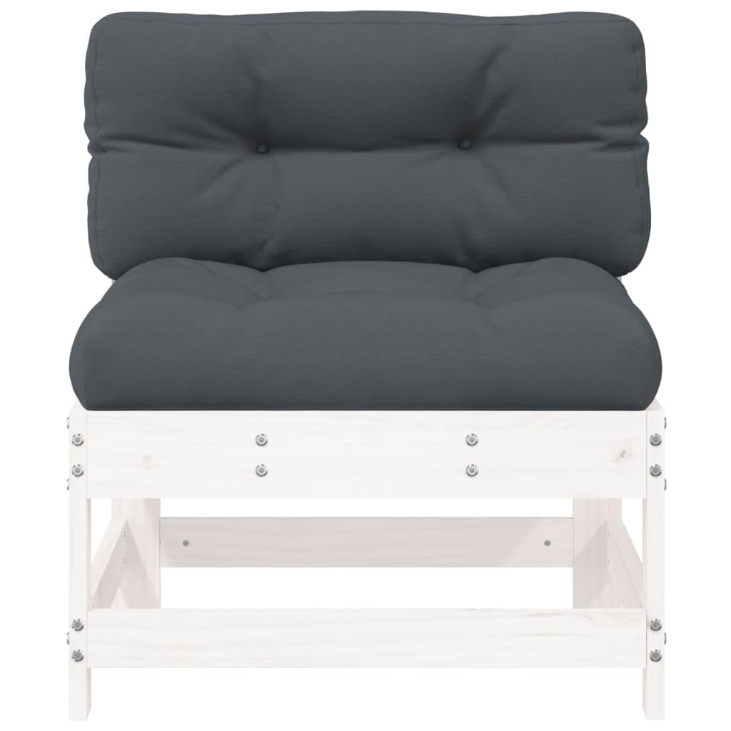 vidaXL Solid Pine Wood Middle Sofa with Soft Cushions and Stable Plywood Slats - White Color, Suitable for Garden, Patio and Terrace