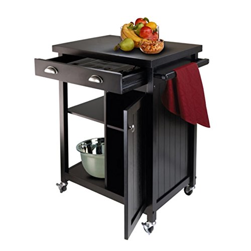 Ergode Julia Kitchen Cart - Sleek & Modern Design, Granite Top, Metal Basket, Removable Tray, Casters, Ample Storage, Black Finish. Dimensions: 22.6" W x 16" D x 34.1" H. (20727-VV)
