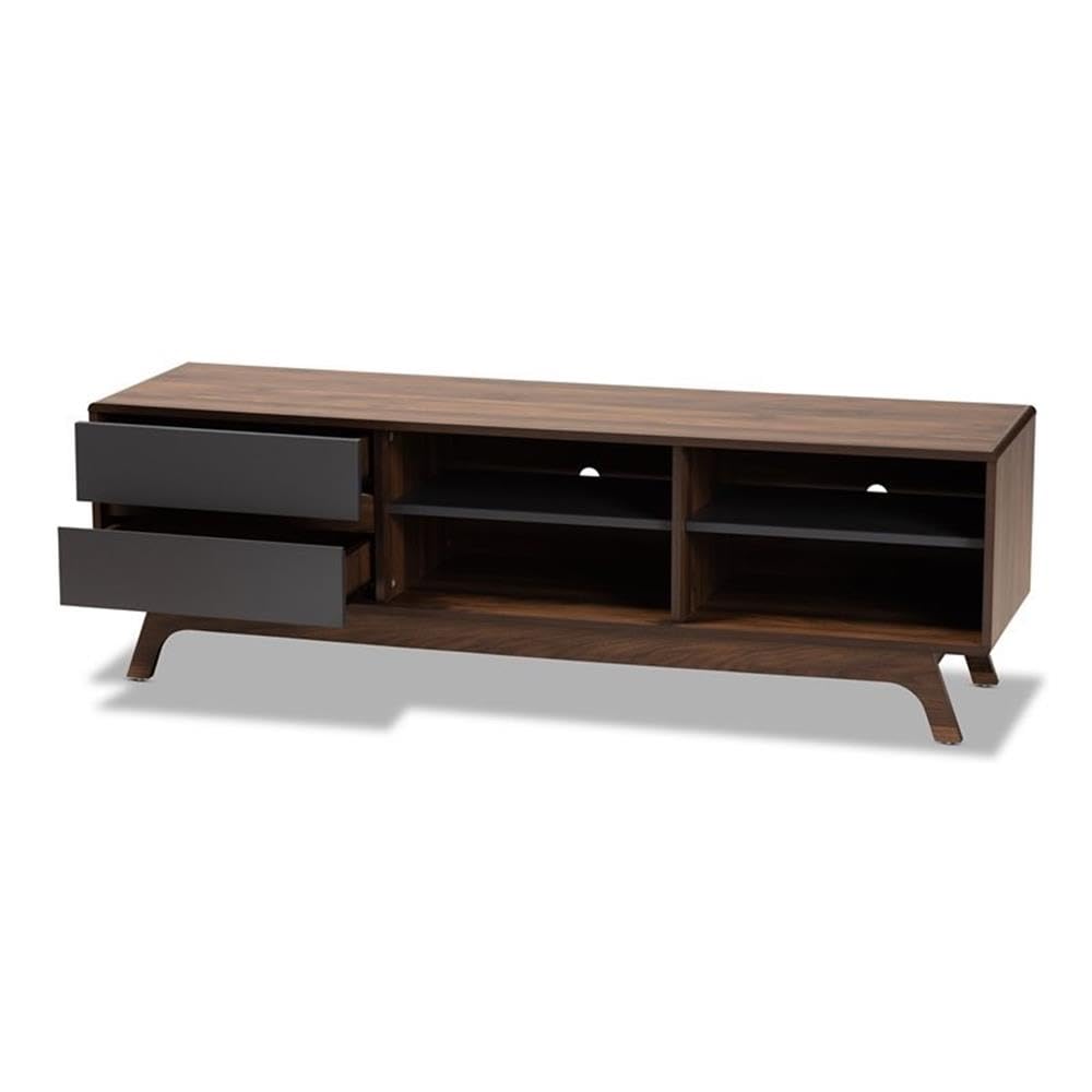 Baxton Studio Koji Mid-Century Modern Two-Tone Grey and Walnut Finished Wood 2-Drawer TV Stand