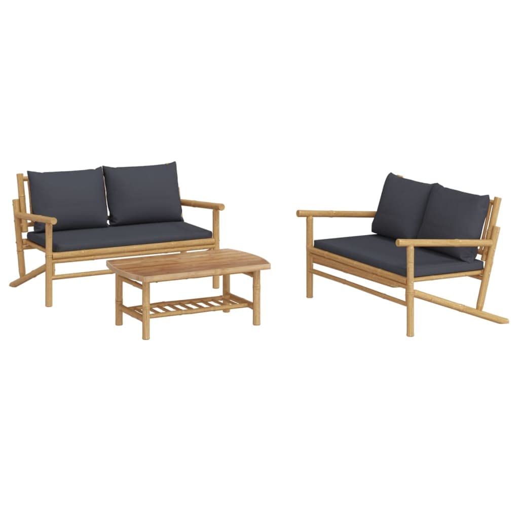 vidaXL Outdoor Bamboo Patio Lounge Set - Natural Bamboo Coffee Table and Garden Sofa with Soft Dark Gray Seat and Back Cushions - Modifiable Design - Weather Protected with Cover Suggested