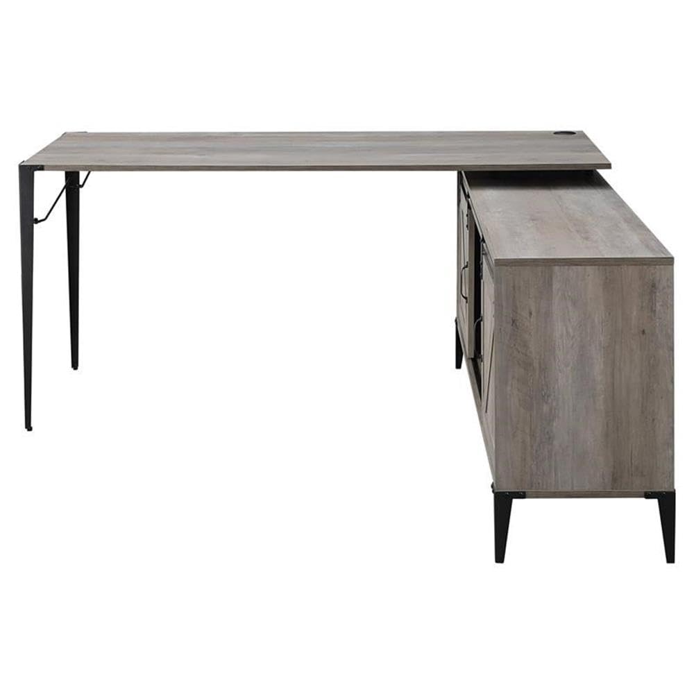 Acme Zakwani Wooden Storage Writing Desk with 2 Barn Doors in Gray Oak and Black
