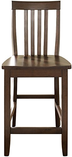 Crosley Furniture School House Wood Slat Back Counter Height Bar Stools Set of 2, Vintage Mahogany, 24-inch