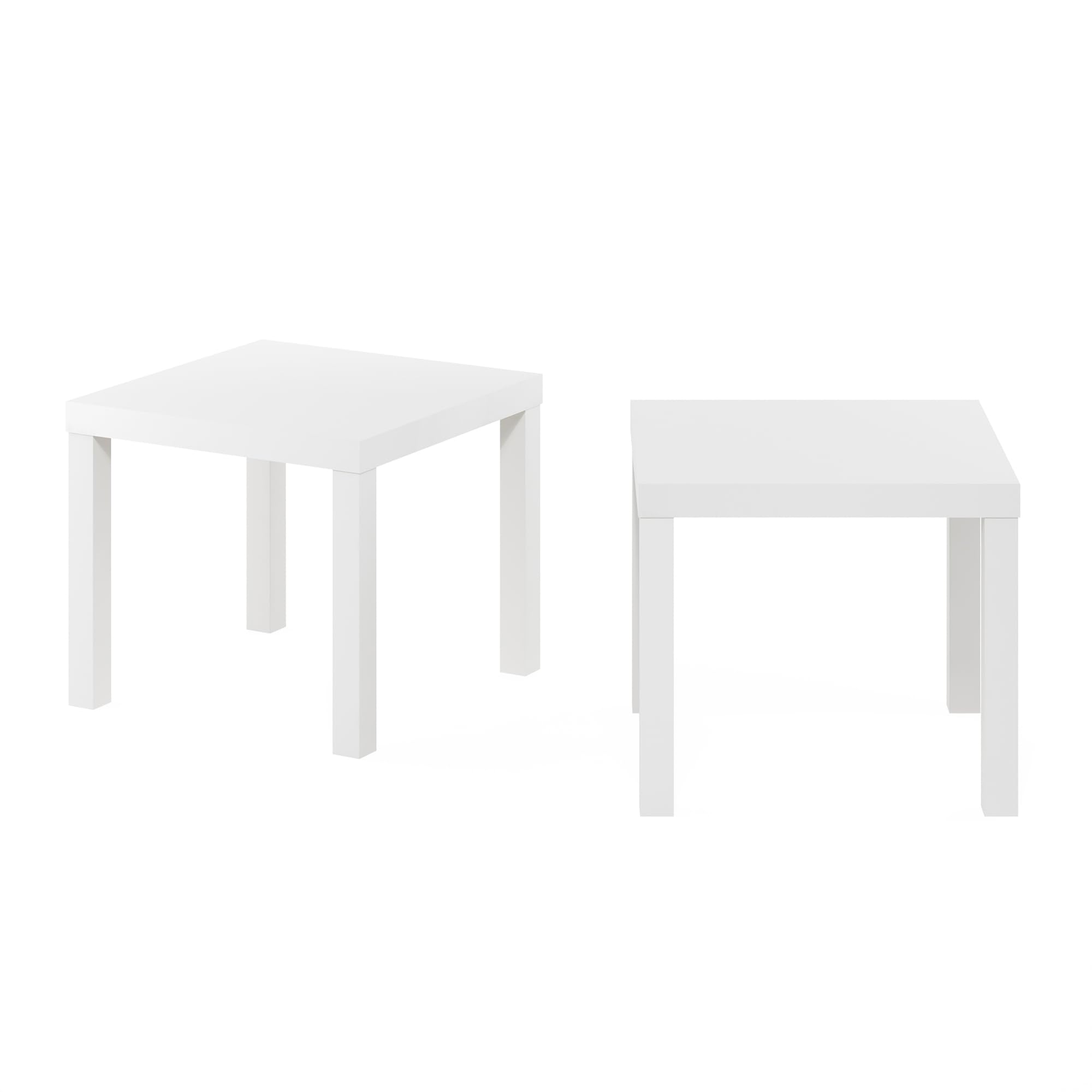 Furinno Classic Homey Square Parsons Side End Table, Set of 2, White