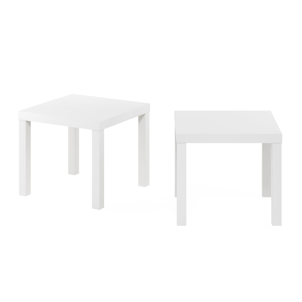 Furinno Classic Homey Square Parsons Side End Table, Set of 2, White