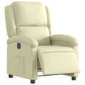 vidaXL Cream Electric Recliner Chair - Real Leather, Motorized Backrest/Footrest, Wood/Metal Frame, Foam Padded, Elderly-Friendly Armchair.
