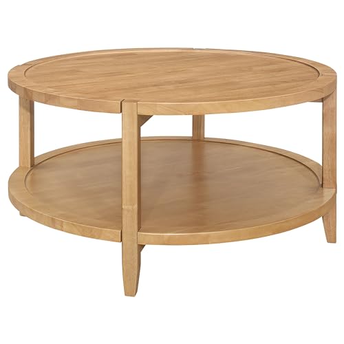 Coaster Home Furnishings Camillo Round Solid Wood Coffee Table with Shelf Maple Brown