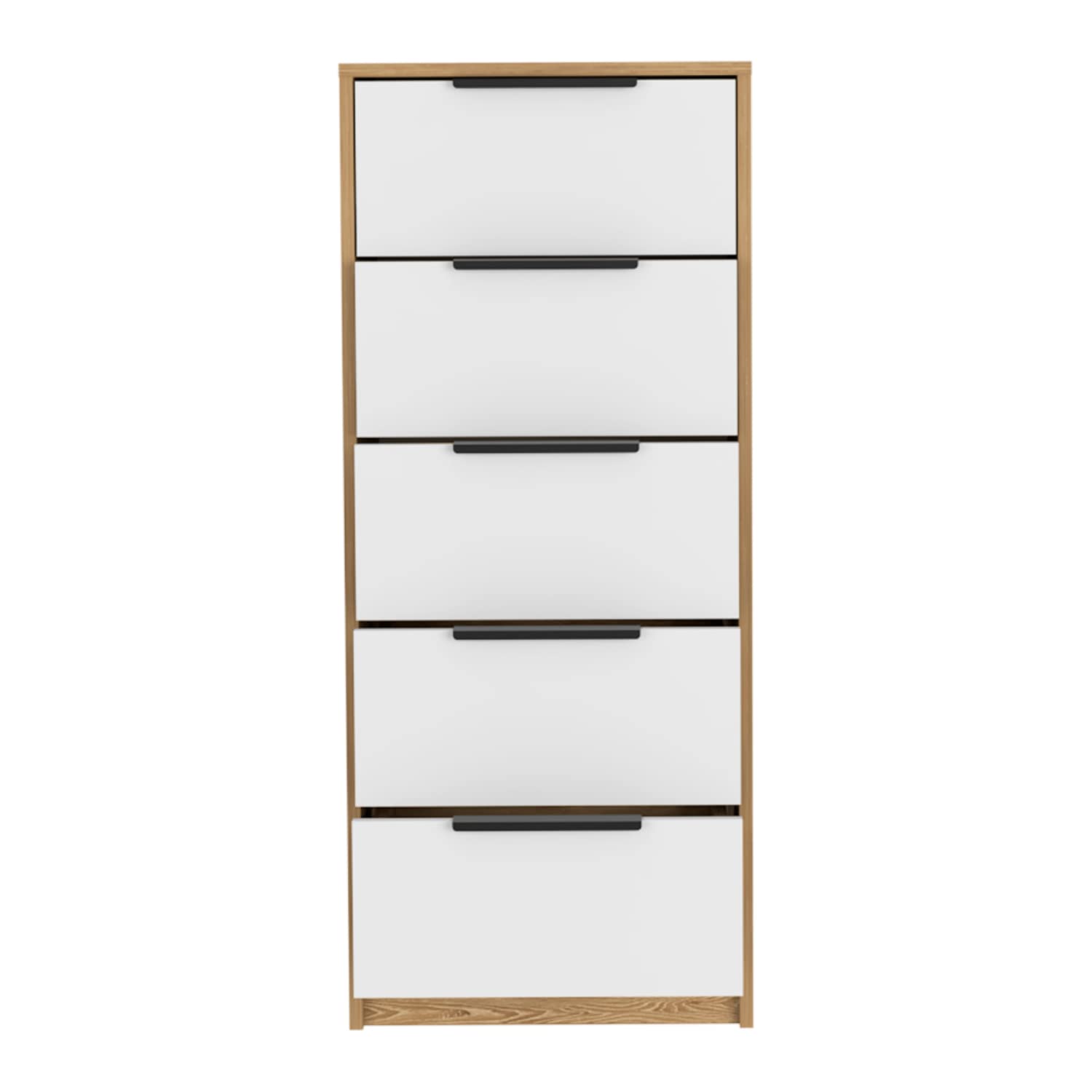 Dresser 42&quot; H, 5 Drawer, Vertical Dresser, White/Light Oak