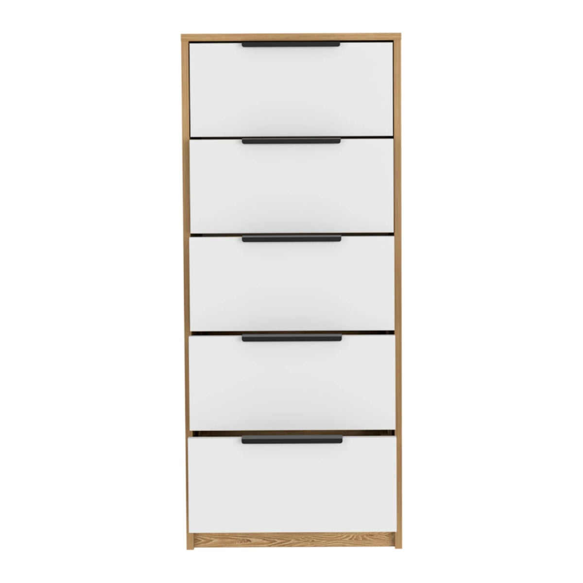 Dresser 42&quot; H, 5 Drawer, Vertical Dresser, White/Light Oak