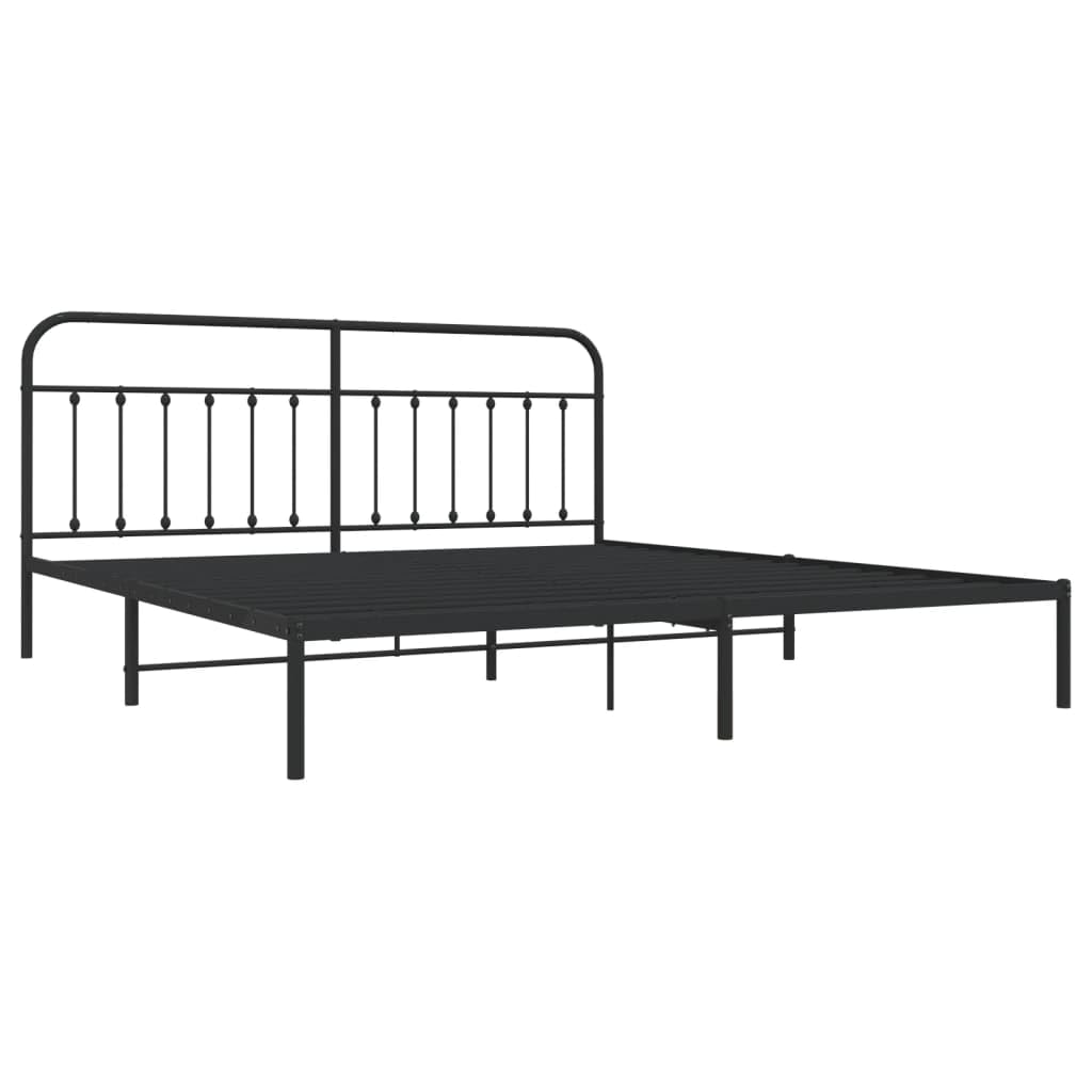 vidaXL 12 Inch King Metal Bed Frame with Headboard, No Box Spring Needed, Noise Free Platform Bed Frame with Steel Slats, Easy Assembly, Under Bed Storage, Minimalist, Black