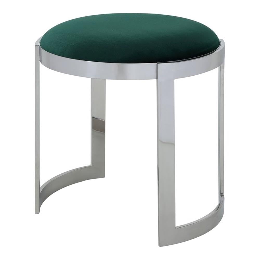 Pangea Home Orion 19&quot; Velvet & Stainless Steel Stool In Green/Silver Frame