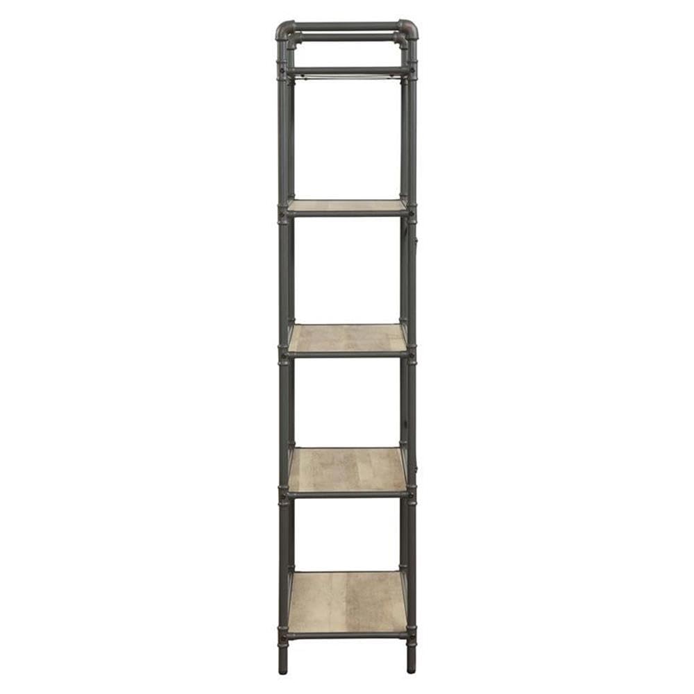 Acme Itzel 5 Wooden Tiers Rectangular Bookshelf in Antique Oak and Sandy Gray