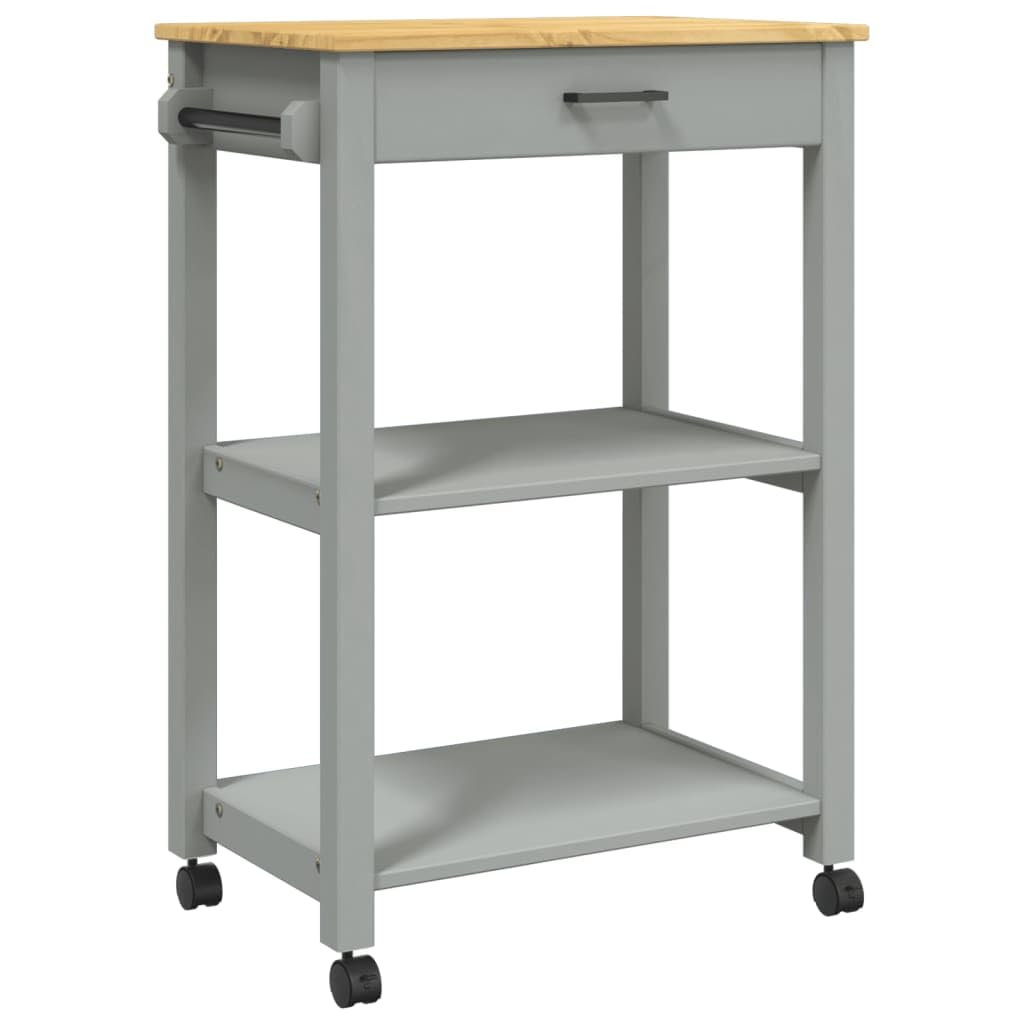 vidaXL Kitchen Trolley - Rolling Cart with Storage, Solid Pine Wood in Gray and Honey Wax, 23.6&quot; x 15.7&quot; x 35.4&quot;