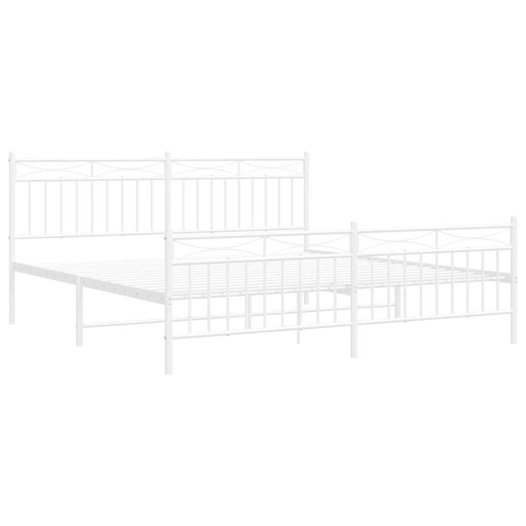 vidaXL 11'' California King Metal Bed Frames with Headboard and Footboard, Platform Bed Frame with Strong Metal Slats Support, Under Bed Storage, Noise Free, White, Without Mattress
