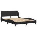 vidaXL Elegant Double Bed Frame with Headboard - Black Faux Leather/Metal/Pine Wood Bedroom Furniture, 81.9"x55.9", Supports and Plywood Slats