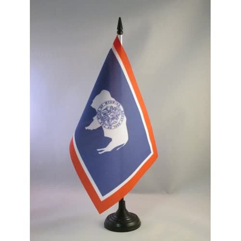 Wyoming Table Flag 5' X 8' - Us State Of Wyoming Desk Flag 21 X 14 Cm - Black Plastic Stick And Base - Az Flag