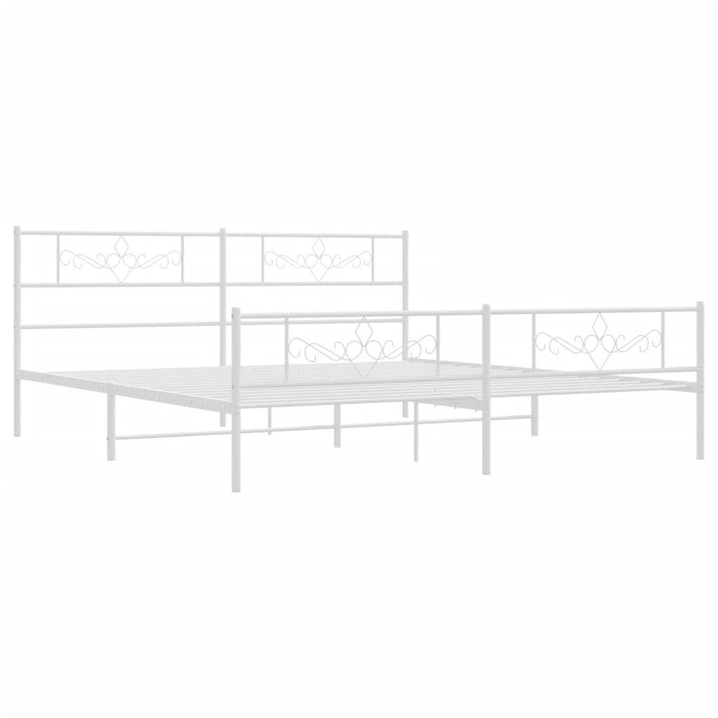 vidaXL 12 Inch Modern White King Size Bed Frame with Headboard & Footboard, Sturdy Metal Platform Bed Frame & Slats, Extra Under Bed Storage, No Box Spring Needed, Without Mattress