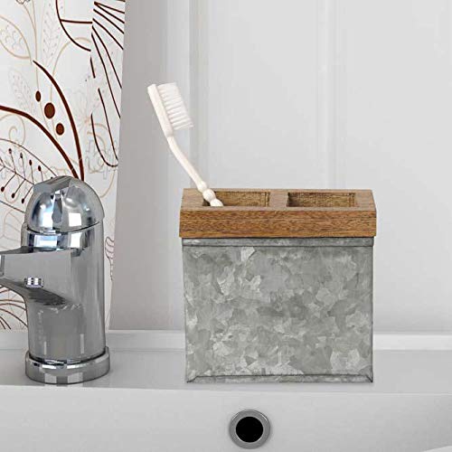 Nu Steel Confetti Bathroom Toothbrush Holder & Makeup Organizer In Galvanized Steel And Wood For Bathrooms & Vanity Spaces