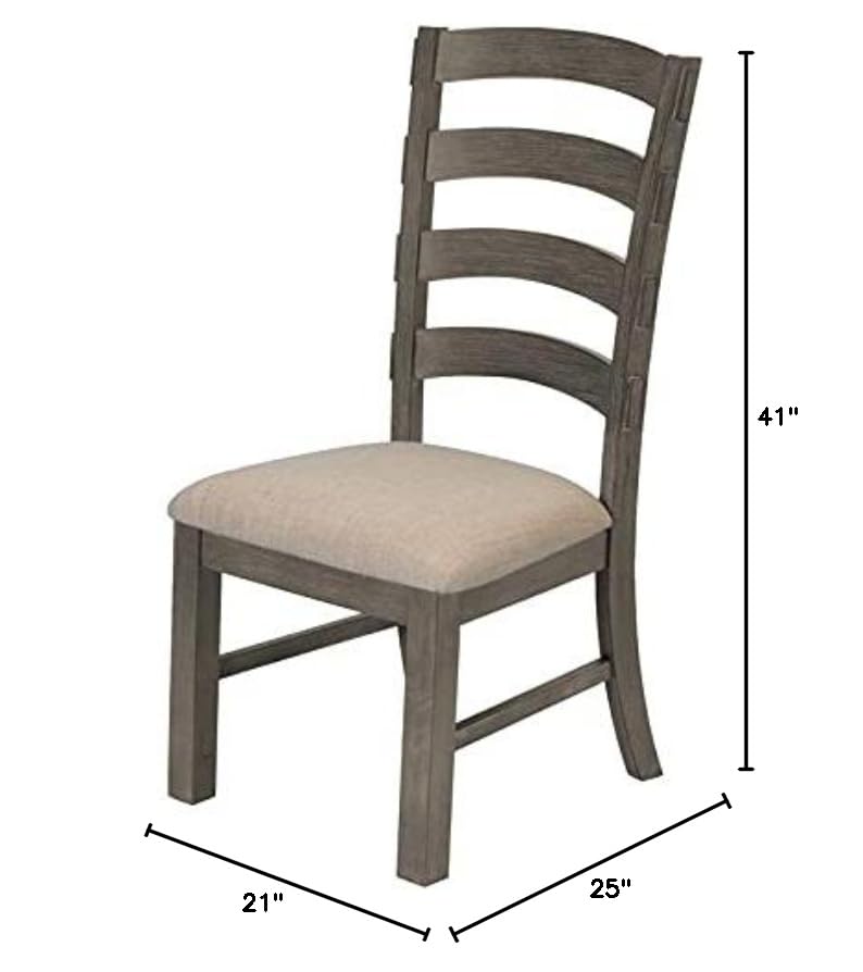 Best Quality Beige Linen Dining Chair (Single) with Rustic Gray Brown Wood