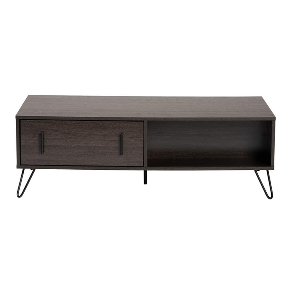 Baxton Studio Baldor Modern and Contemporary Dark Brown Finished Wood and Rose Gold-Tone Finished Metal 2-Drawer Coffee Table