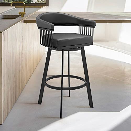 HomeRoots 26' Mod Black Faux Leather Black Finish Swivel Bar Stool
