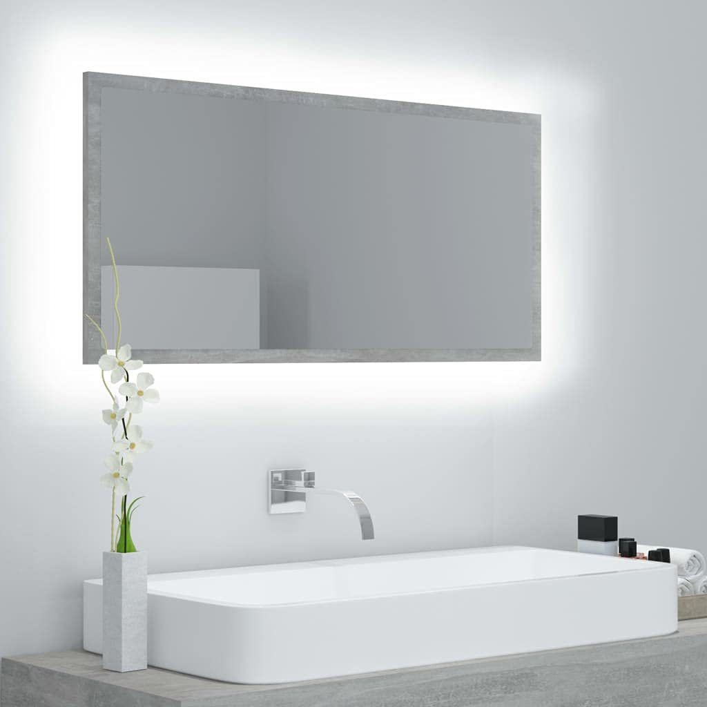 vidaXL LED Bathroom Mirror Vanity Unit Washroom Wall Furniture Interior Hallway Bedroom Laundry Room Dressing 35.4&quot; Concrete Gray Acrylic