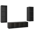 Vidaxl 3 Piece Tv Stand Set - Modern Floating Entertainment Unit - High Gloss Black Engineered Wood - Spacious Storage - Easy To Clean
