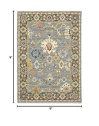 HomeRoots 509349 6 x 9 ft. Blue Gray Gold Green Pink Orange Ivory & Red Oriental Power Loom Stain Resistant Rectangle Area Rug with Fringe