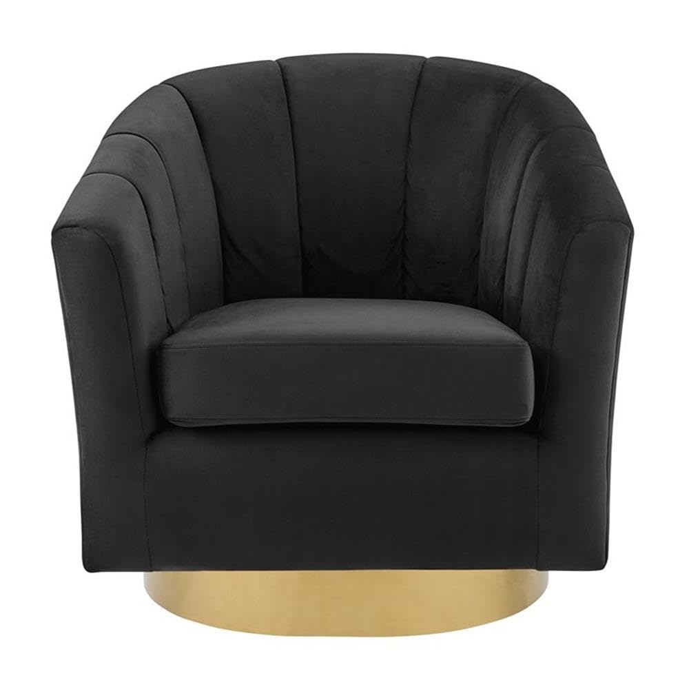 Npd Furniture And More Natasha Velvet Fabric W/Gold Metal Swivel Arm, Alamo Black Accent Chair