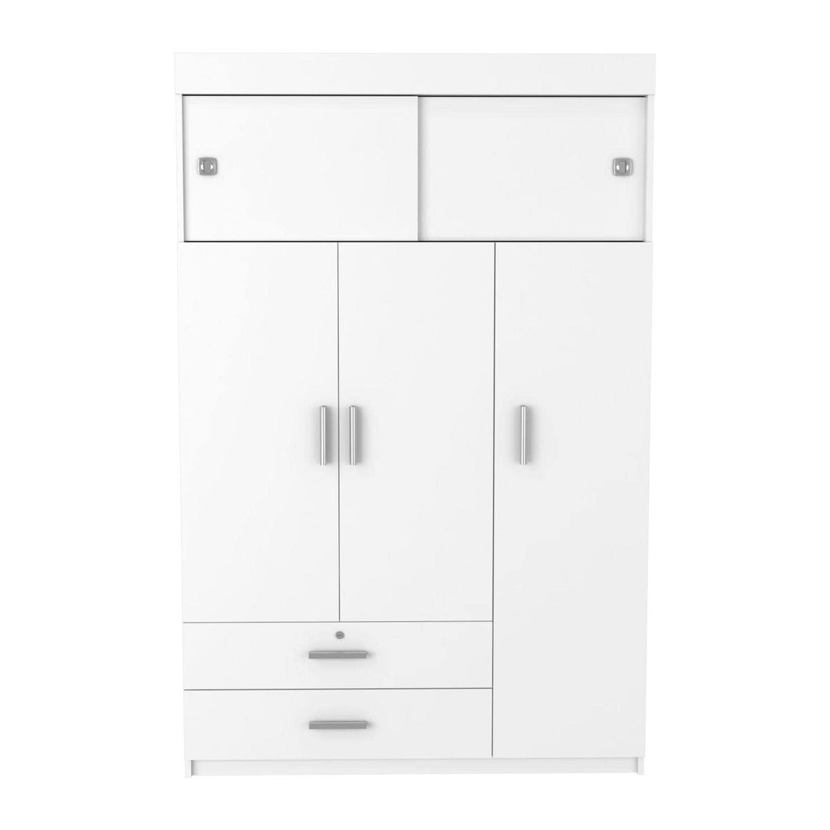 Indiana Armoire, 3 Door Cabinet, 2 Drawers, Metal Hardware, Rod, White