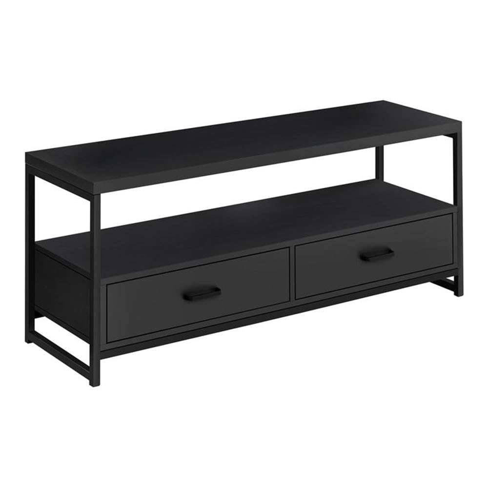 Monarch Specialties 2870 Tv Stand, 48 Inch, Console, Media Entertainment Center, Storage Drawers, Living Room, Bedroom, Laminate, Metal, Black, Contemporary Stand-48, 47.25' L x 15.5' W x 19.75' H