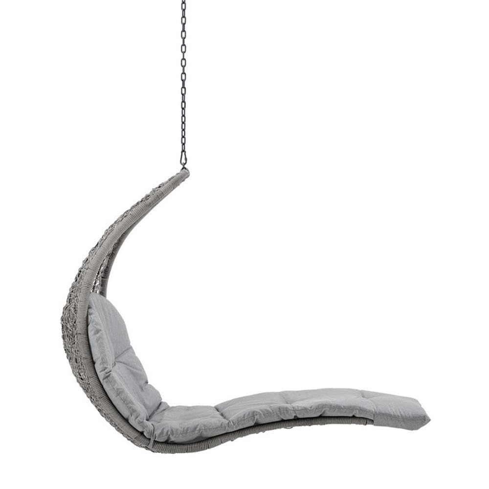 Modway Landscape Wicker Rattan Outdoor Patio Porch Chaise Lounge Hanging Swing Chair, Light Gray Gray