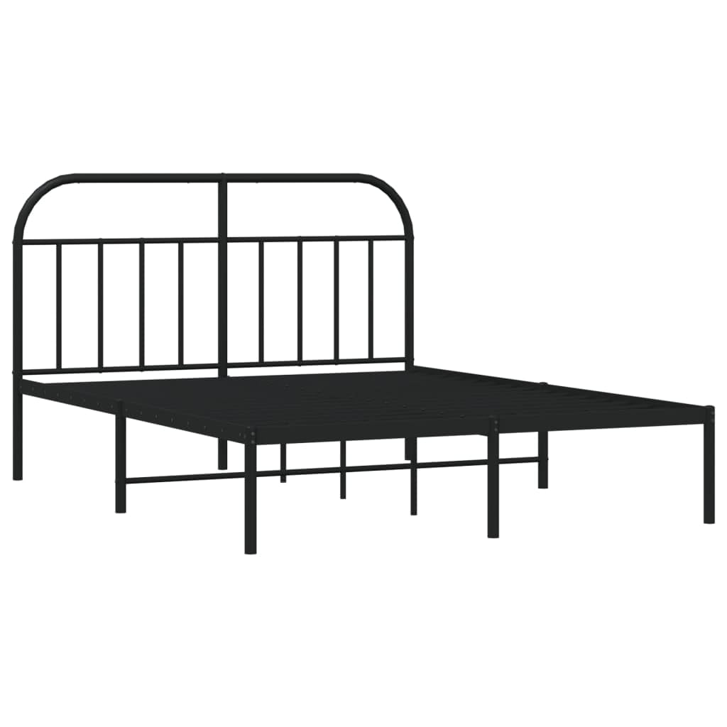 vidaXL Robust Metal Bed Frame with Headboard, Powder-Coated Steel Double Bed with Metal Slats and Maximum Storage Space, Black, Assembly Required