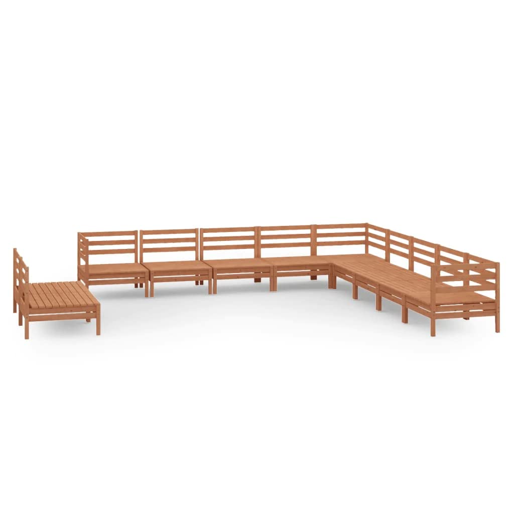 vidaXL Solid Pinewood Patio Lounge Set 11 Piece Garden Outdoor Terrance Backyard Furniture Set Wooden Lounge Sofa Seating Chair Seat Honey Brown