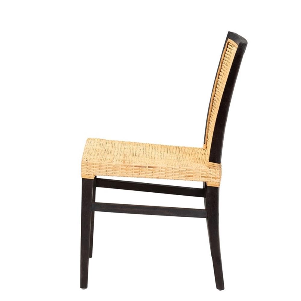 Baxton Studio Lingga Modern Bohemian Dark Brown Mahogany Wood and Natural Rattan Dining Chair
