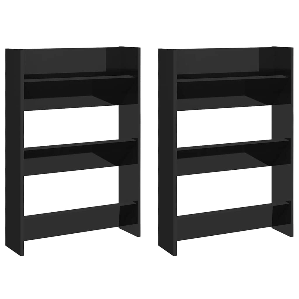 vidaXL 2X Wall Shoe Cabinets Home Hallway Shoe Rack Organizer Wall-Mounted Shelf Cabinet Furniture High Gloss Black 23.6x7.1x35.4 Engineered Wood