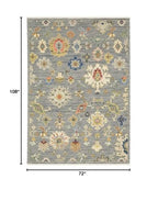 HomeRoots 509321 6 x 9 ft. Gray Ivory Gold Salmon Red Blue & Green Oriental Power Loom Stain Resistant Rectangle Area Rug with Fringe
