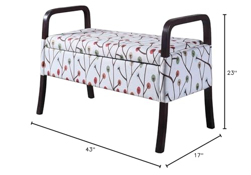 HomeRoots Red/White Wood, Polyurethane Foam: 97%, Polyester Fabric: 3% Modern Harvest Neutrals Wooden Storage Bench with Handles