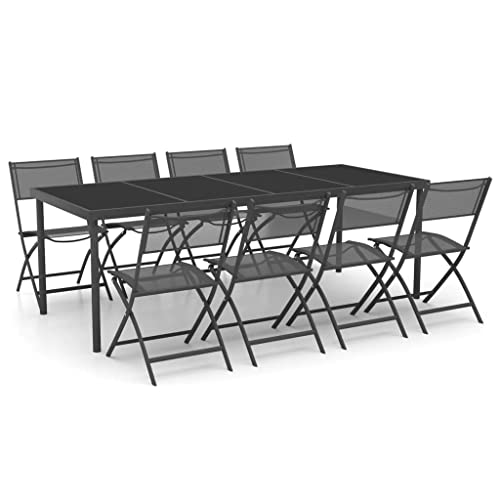 vidaXL Patio Dining Set 9 Piece Garden Outdoor Lawn Yard Terrace Balcony Dining Dinner Dinette Table and Chair Seat Seating Furniture Steel