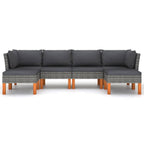 vidaXL 6-Piece Gray Patio Lounge Set - Poly Rattan Outdoor Seating with Cushions, Eucalyptus Wood Legs, Easy Assembly, Modern Farmhouse Design