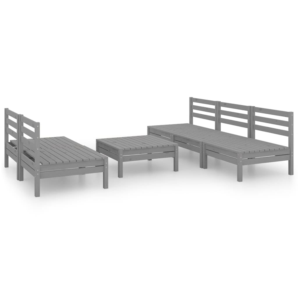 vidaXL 6-Piece Patio Lounge Set - Gray Solid Pinewood, Middle Sofa and Table - Customizable for Indoor or Outdoor Living Spaces